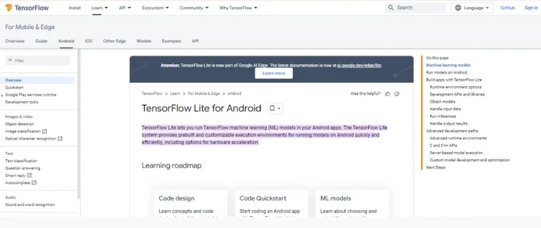 BEST AI TOOLS FOR MOBILE APP DEVELOPMENT - tensorflow lite