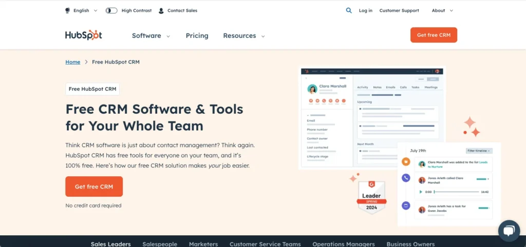 Best CRM Software - hubspot crm