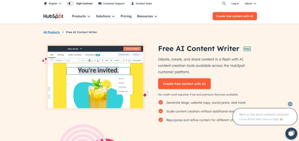 HubSpot AI Writer-Best AI Rewriter Tools