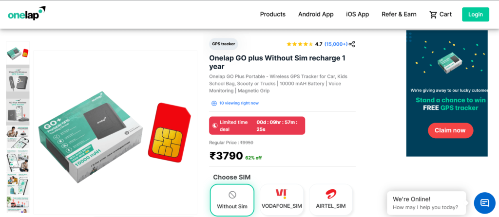 Vehicle GPS Tracker in India - Onelap GO Wireless GPS Tracker