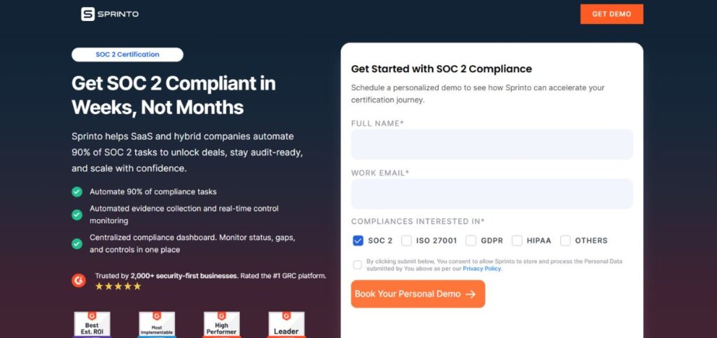 Sprinto-GDPR Compliance Software