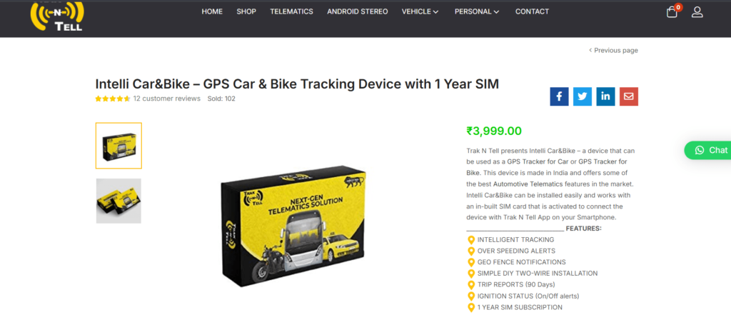 Vehicle GPS Tracker in India - Trak N Tell Intelli Car & Bike GPS Tracker