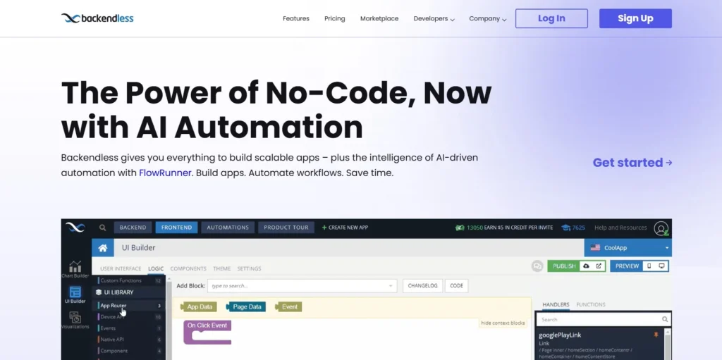 Backendless- best no-code app builder