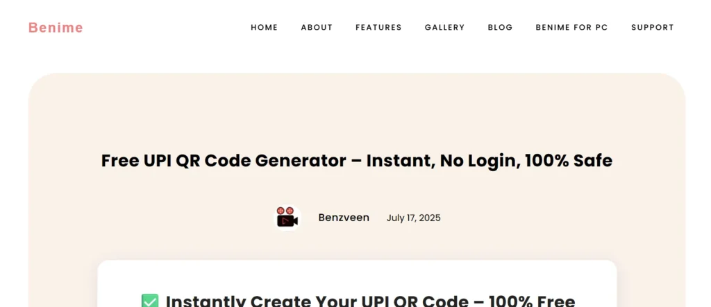 BeniMe UPI QR Code Generator