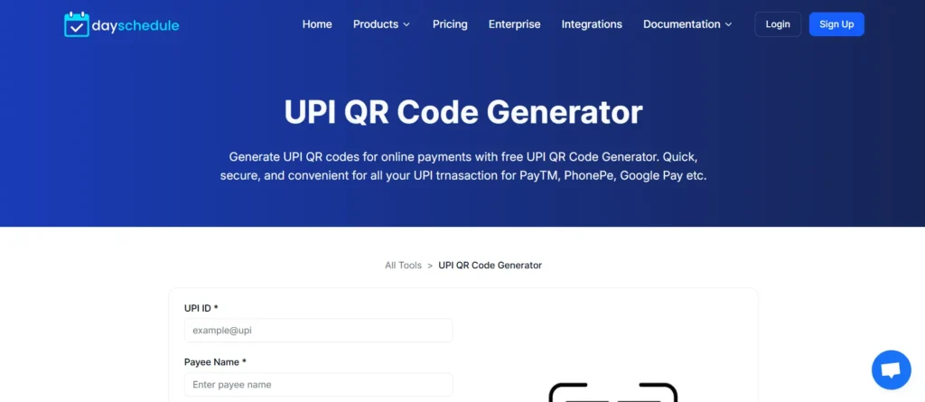 DaySchedule UPI QR Code Generator