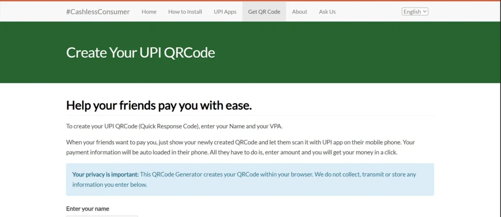 Srikanth Logic – Cashless Consumer UPI QR Generator