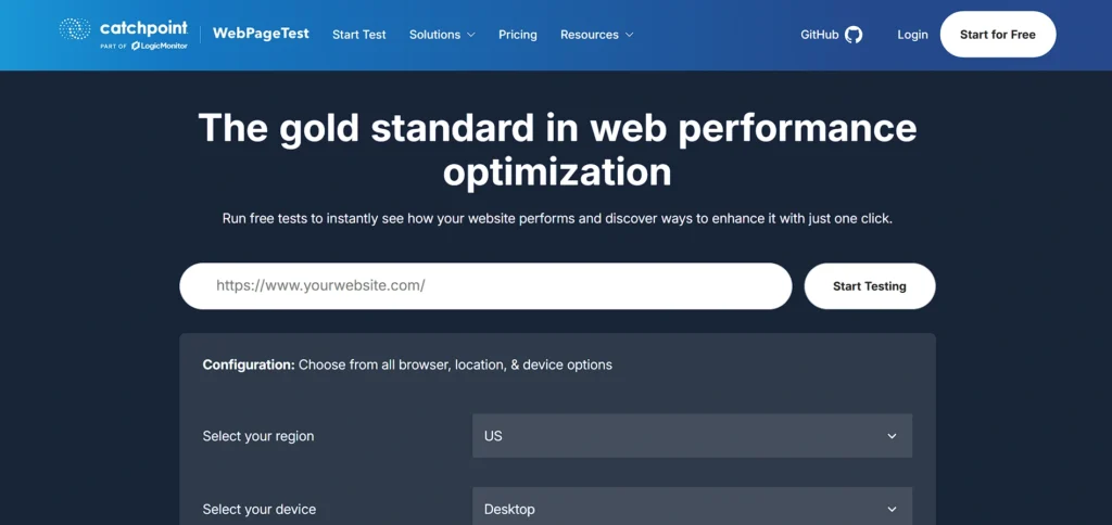 web optimization software solution - WebPageTest