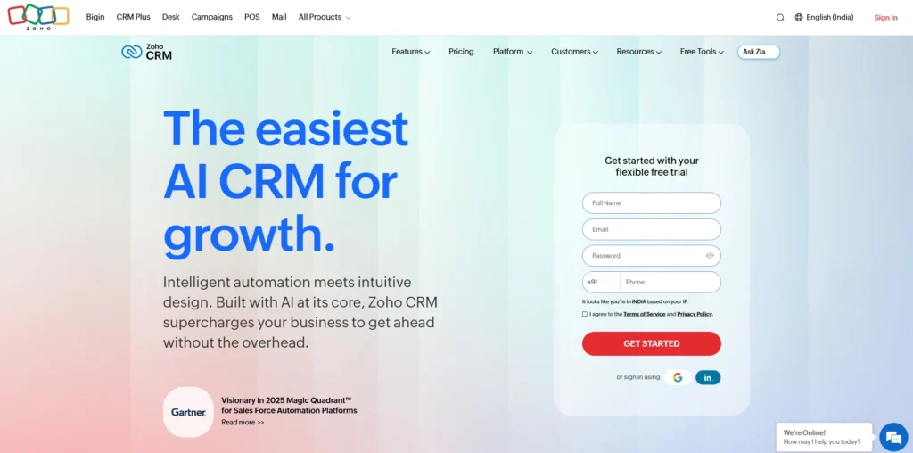 CRM Software for Startups - Zoho CRM