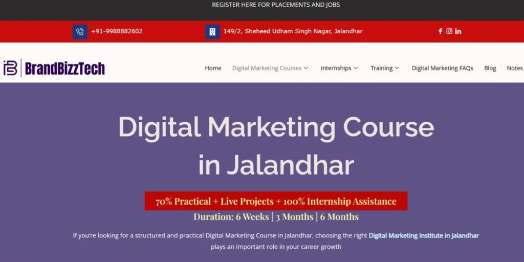 10 Best Digital Marketing Courses in Jalandhar 2026: Fees, Syllabus, Placement & Reviews BrandBizzTech Academy - Digital Marketing Courses in Jalandhar