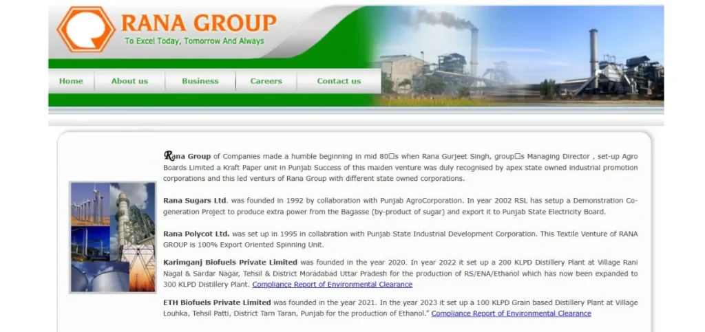 Ethanol Manufacturing Companies in India - Rana Sugars Limited